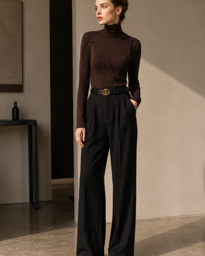 Eira Pull Col Roulé Femme – Coupe Ajustée à Manches Longues et Coutures Structurées