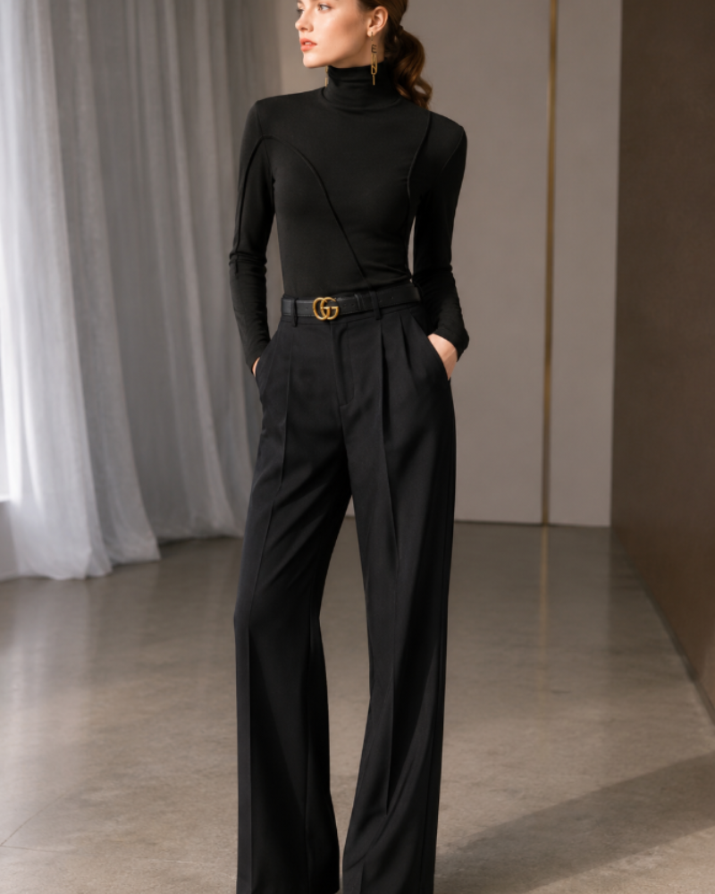 Eira Pull Col Roulé Femme – Coupe Ajustée à Manches Longues et Coutures Structurées