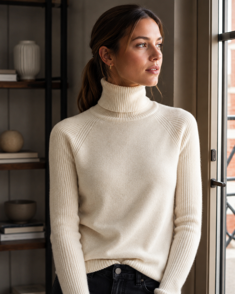 Kendall Pull Col Roulé Femme – Maille Douce en Cachemire à Manches Longues