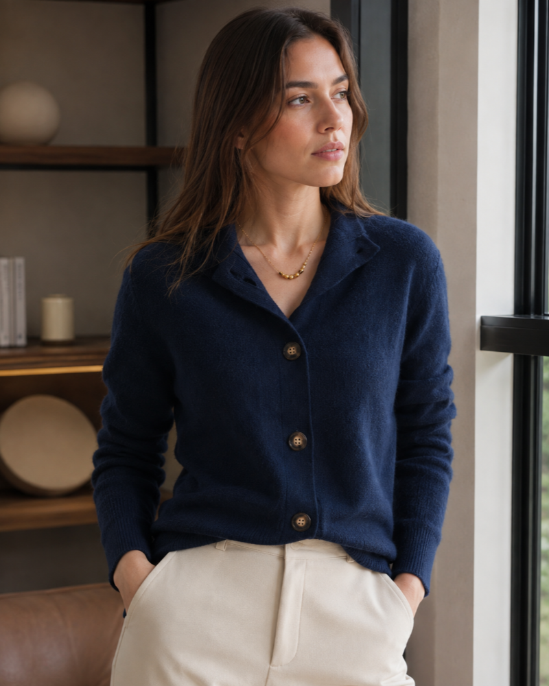 Luz Cardigan Boutonné Femme – Maille Douce à Col Montant et Manches Longues