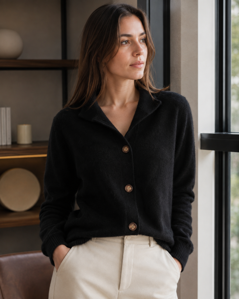 Luz Cardigan Boutonné Femme – Maille Douce à Col Montant et Manches Longues