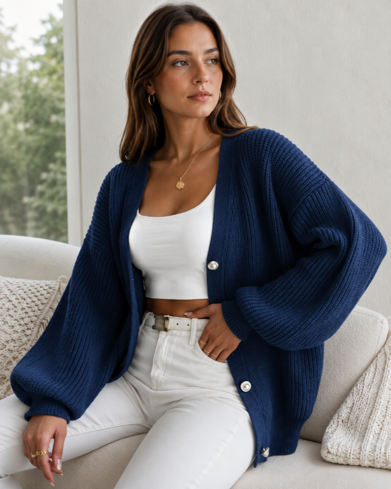Rosalie Cardigan Femme – Maille Oversize Boutonnée à Manches Ballon