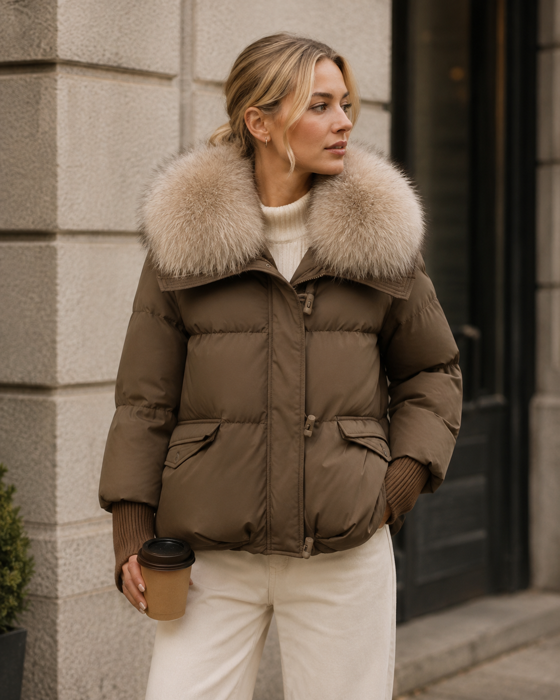 Roselyn Doudoune Femme – Col Fausse Fourrure, Coupe Courte & Poches Pratiques