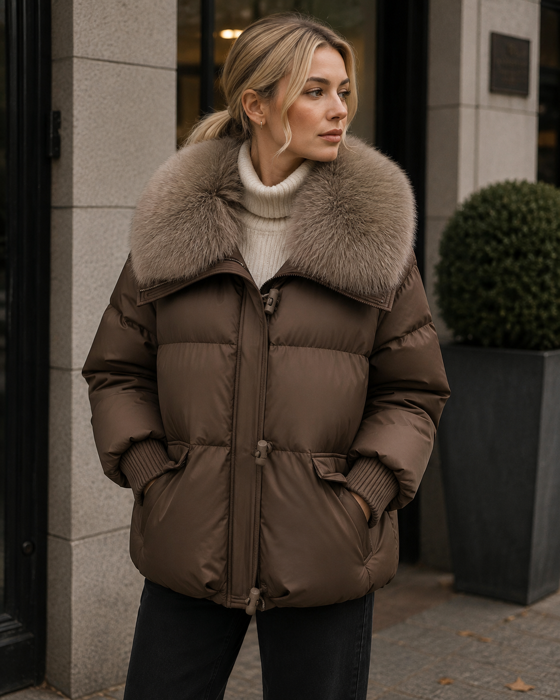 Roselyn Doudoune Femme – Col Fausse Fourrure, Coupe Courte & Poches Pratiques