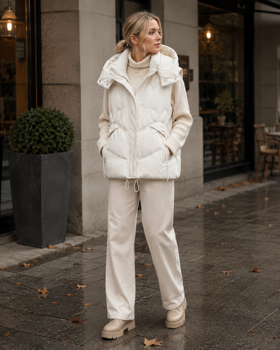Maisie · Chaleco con capucha desmontable en punto grueso