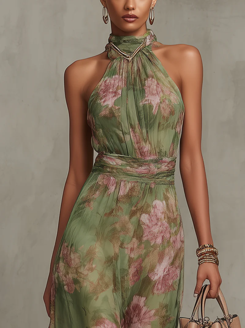 Vestido maxi halter floral elegante - Raúl & Sara Madrid