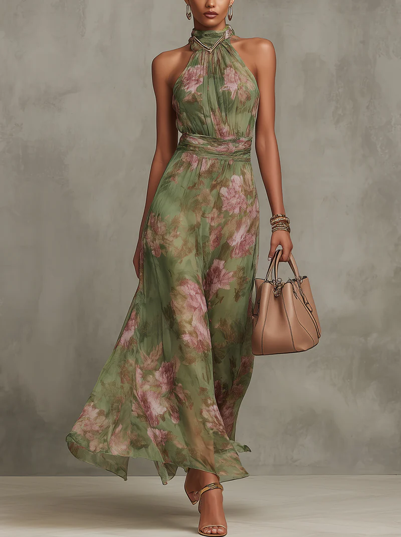 Vestido maxi halter floral elegante - Raúl & Sara Madrid