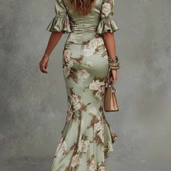 Vestido largo floral de raso - Raúl & Sara Madrid