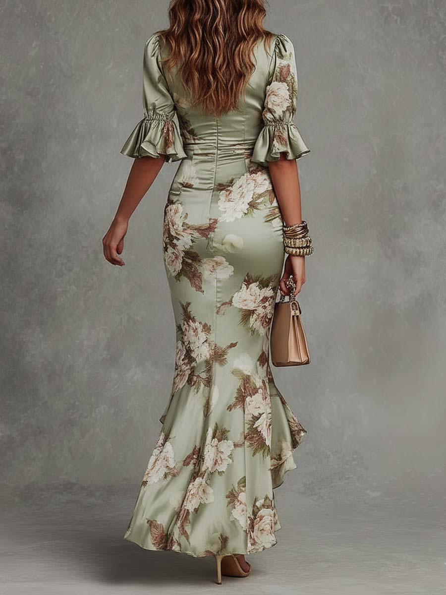Anastasia | Vestido largo floral de raso
