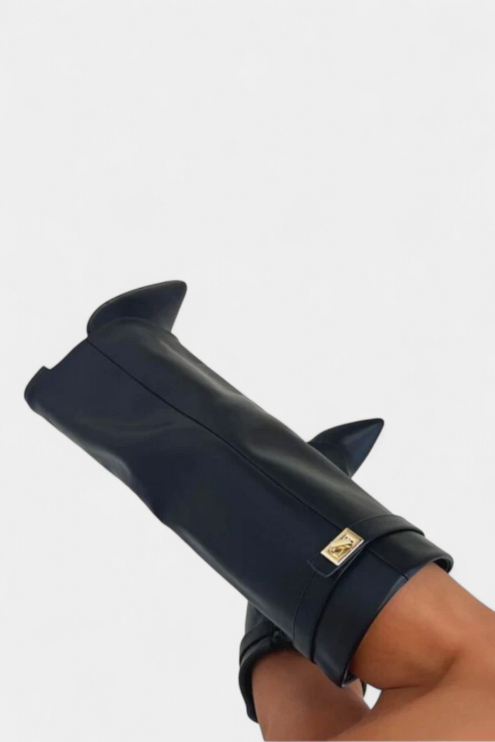 Bota de Rodilla Raya con Tacón de Bloque