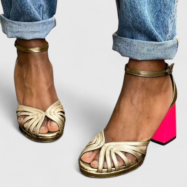 Almudena™ | Golden Heeled Sandal