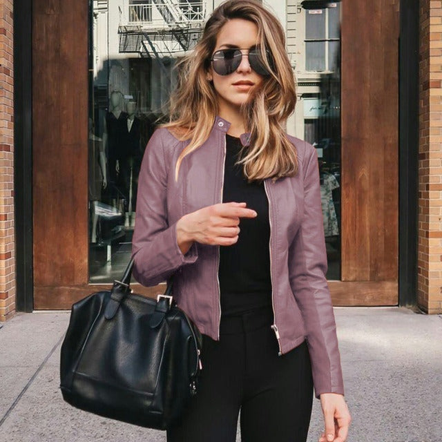 Chaqueta de cuero de corte entallado