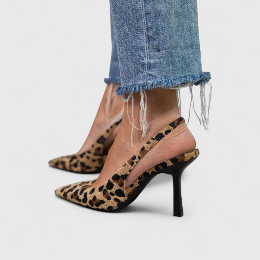 Manuela™ | Tacón Fino Slingback de Leopardo