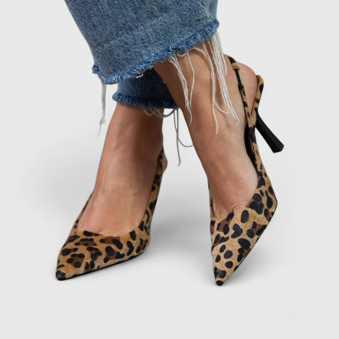 Manuela™ | Tacón Fino Slingback de Leopardo