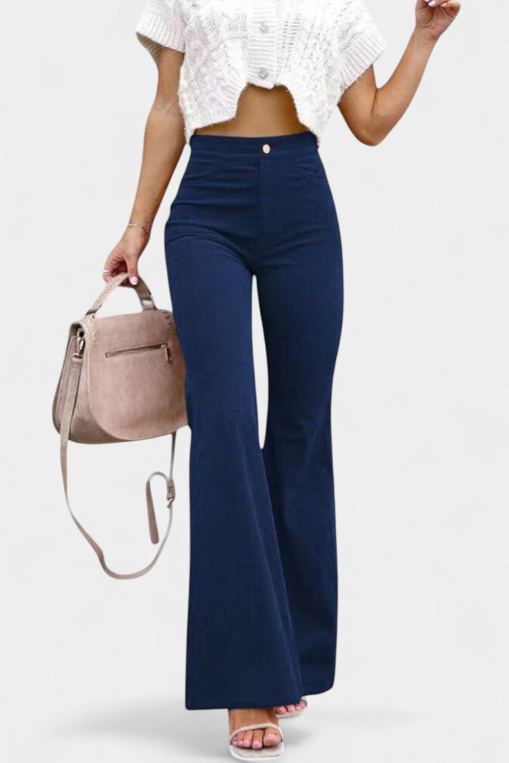 Kiara Pantalones de Terciopelo de Cintura Alta y Pierna Ancha - Raúl & Sara Madrid