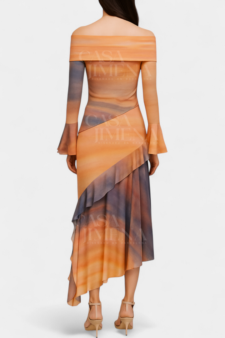 Falda Larga Asimétrica Agentha con Diseño Tie-Dye