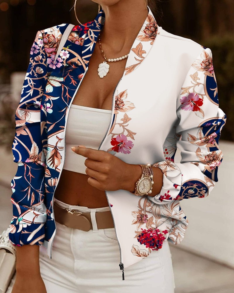 Bomber estampado con cremallera