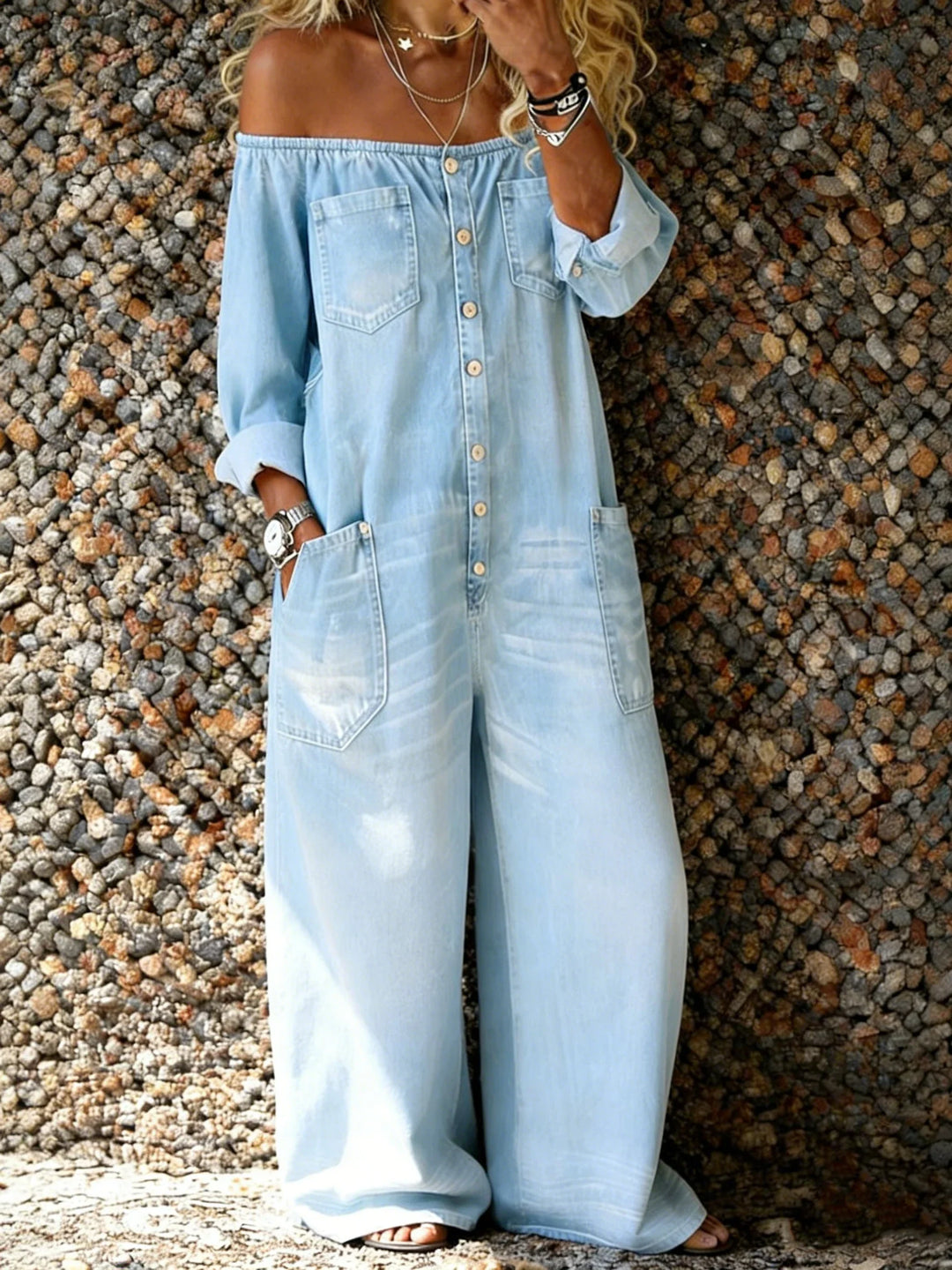 Noa | Mono vaquero con escote off-shoulder