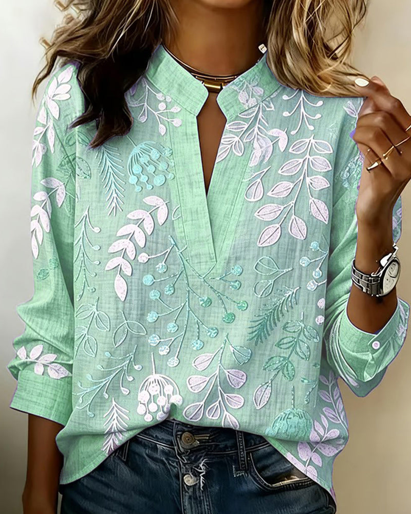 Blusa mujer floral elegante cuello V – ligera y cómoda verano