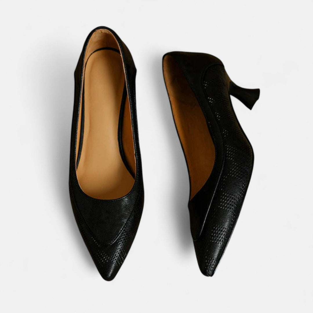 Regina™ | Textured Leather Kitten Heel Pumps