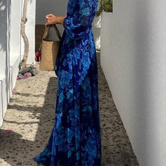 Vestido largo floral con mangas al hombro - Raúl & Sara Madrid