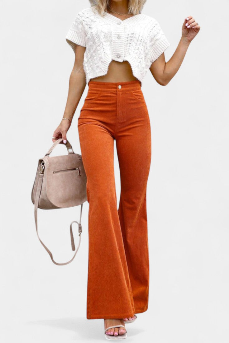 Kiara Pantalones de Terciopelo de Cintura Alta y Pierna Ancha - Raúl & Sara Madrid