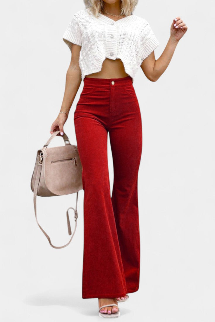 Kiara Pantalones de Terciopelo de Cintura Alta y Pierna Ancha - Raúl & Sara Madrid