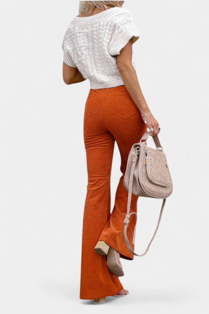 Kiara Pantalones de Terciopelo de Cintura Alta y Pierna Ancha - Raúl & Sara Madrid