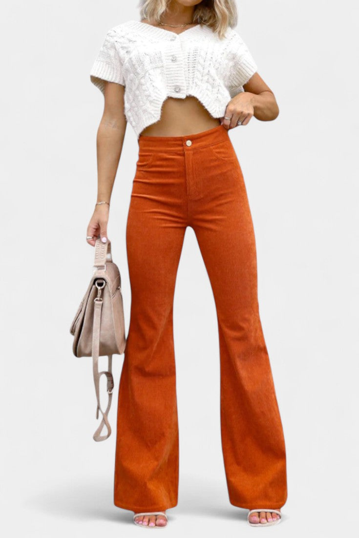 Kiara Pantalones de Terciopelo de Cintura Alta y Pierna Ancha - Raúl & Sara Madrid