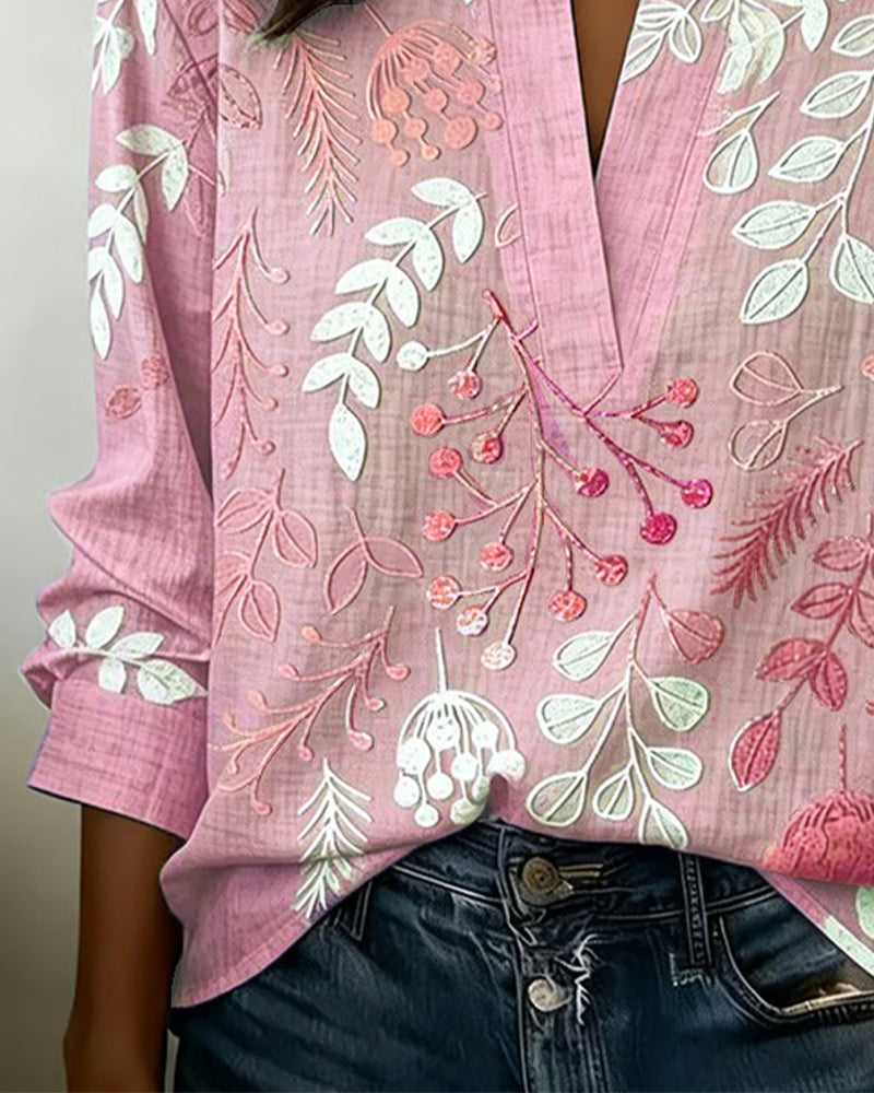 Blusa mujer floral elegante cuello V – ligera y cómoda verano