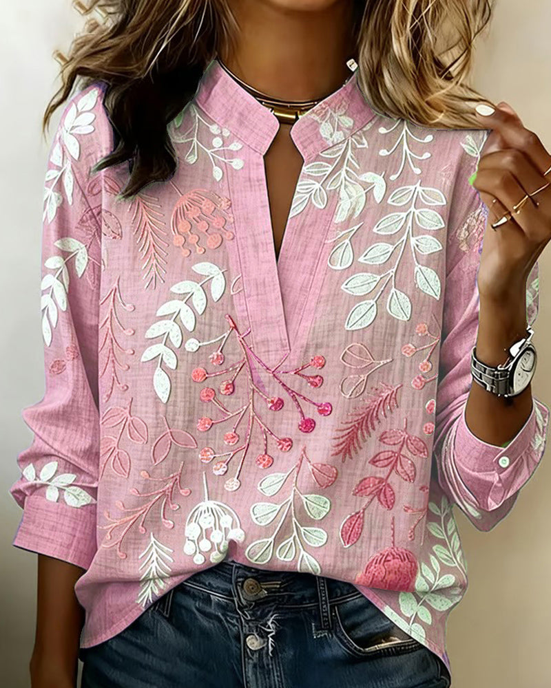 Blusa mujer floral elegante cuello V – ligera y cómoda verano