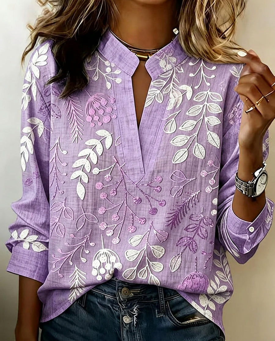 Blusa floral con cuello en V