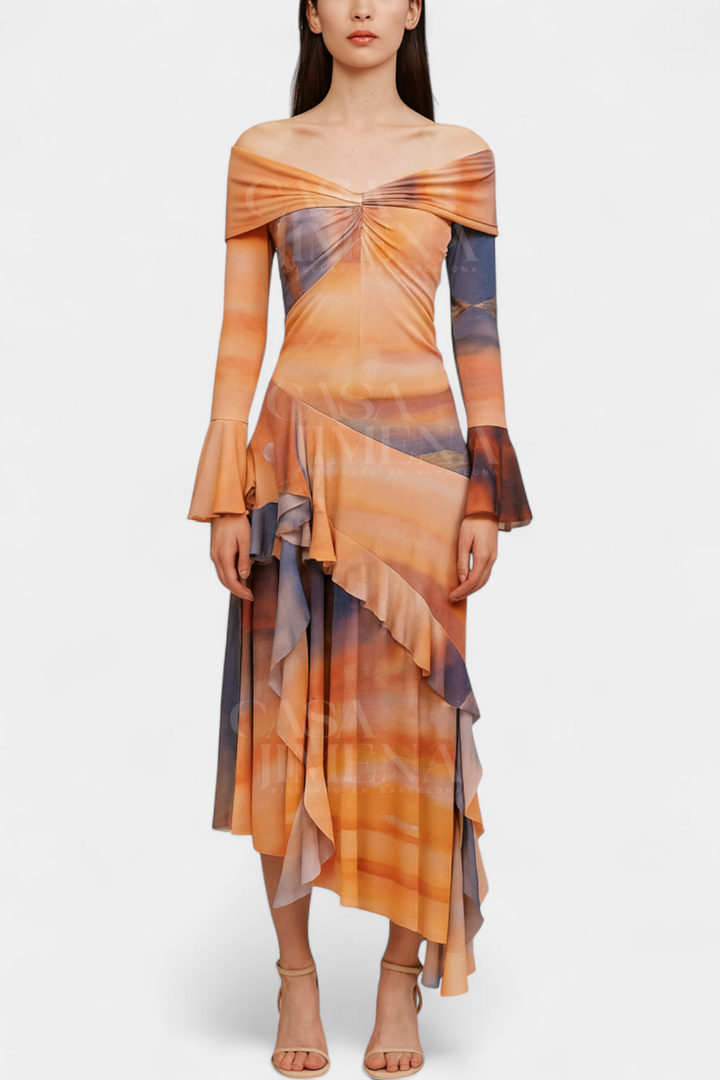 Falda Larga Asimétrica Agentha con Diseño Tie-Dye