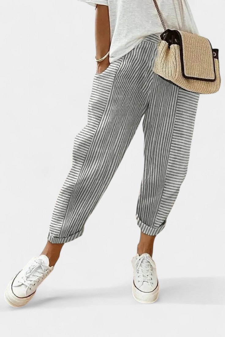 Alba Pantalones Rayados de Mezcla de Lino - Raúl & Sara Madrid