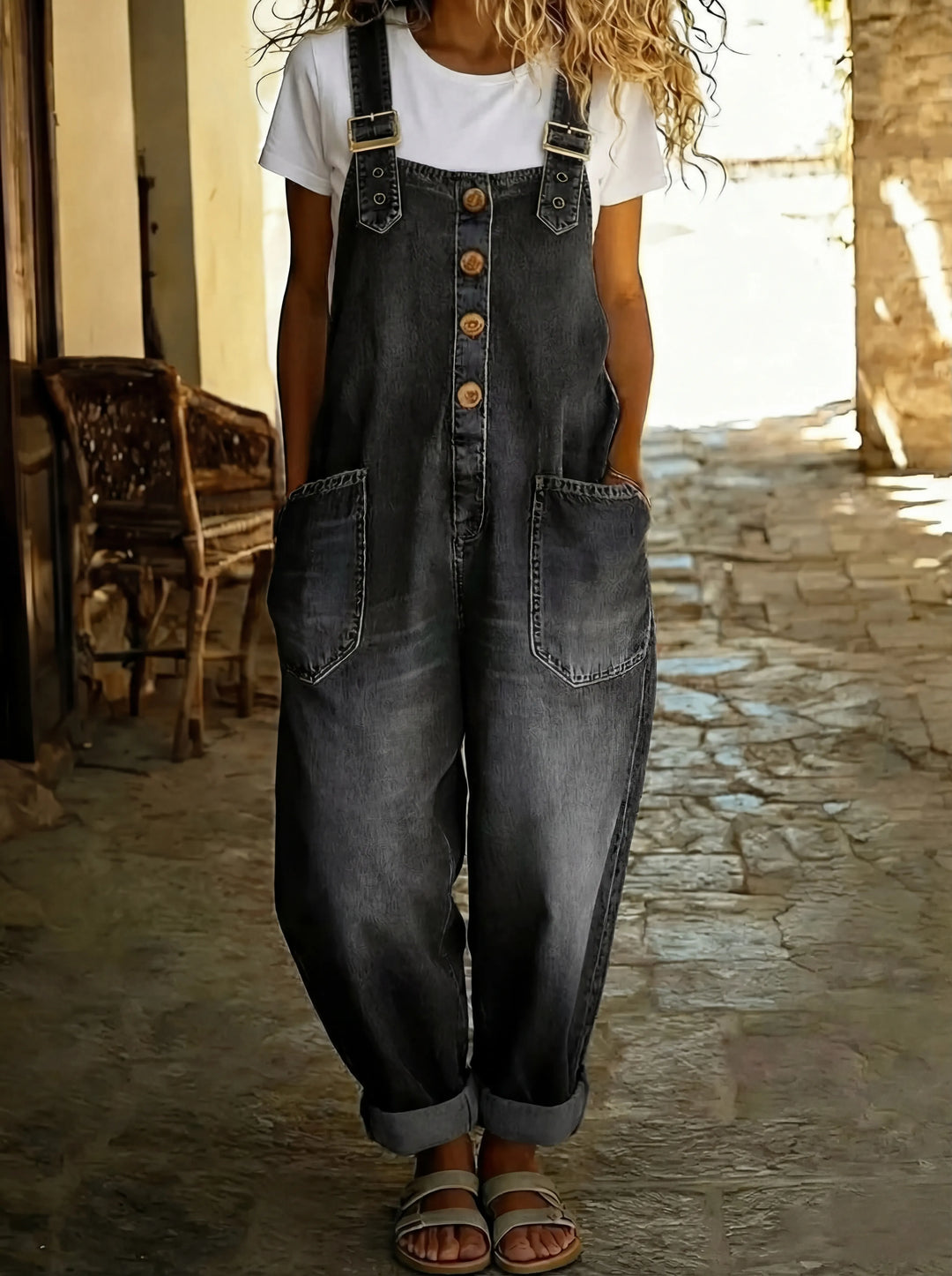 Rocío™ - Mono vaquero desenfadado con hebilla ajustable