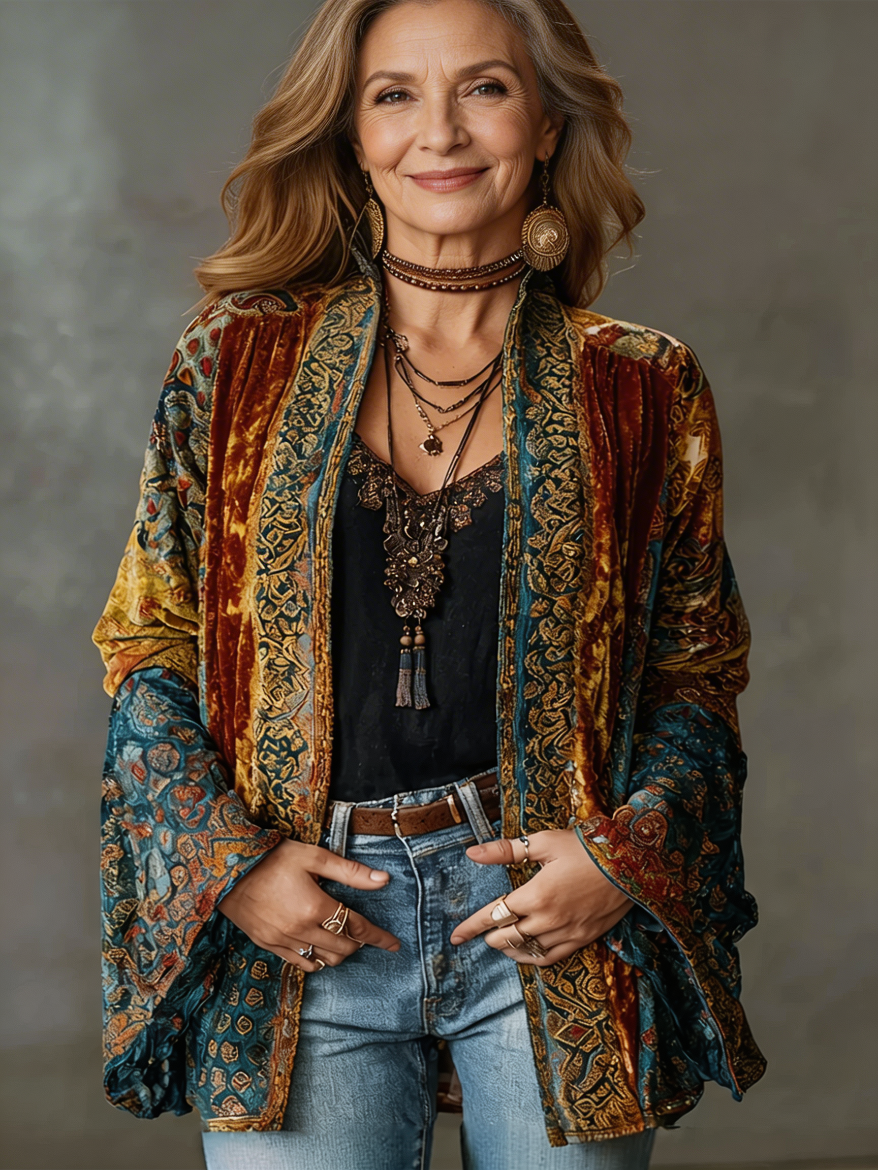Chaqueta boho bordada para mujer – Cardigan fluido de estilo vintage