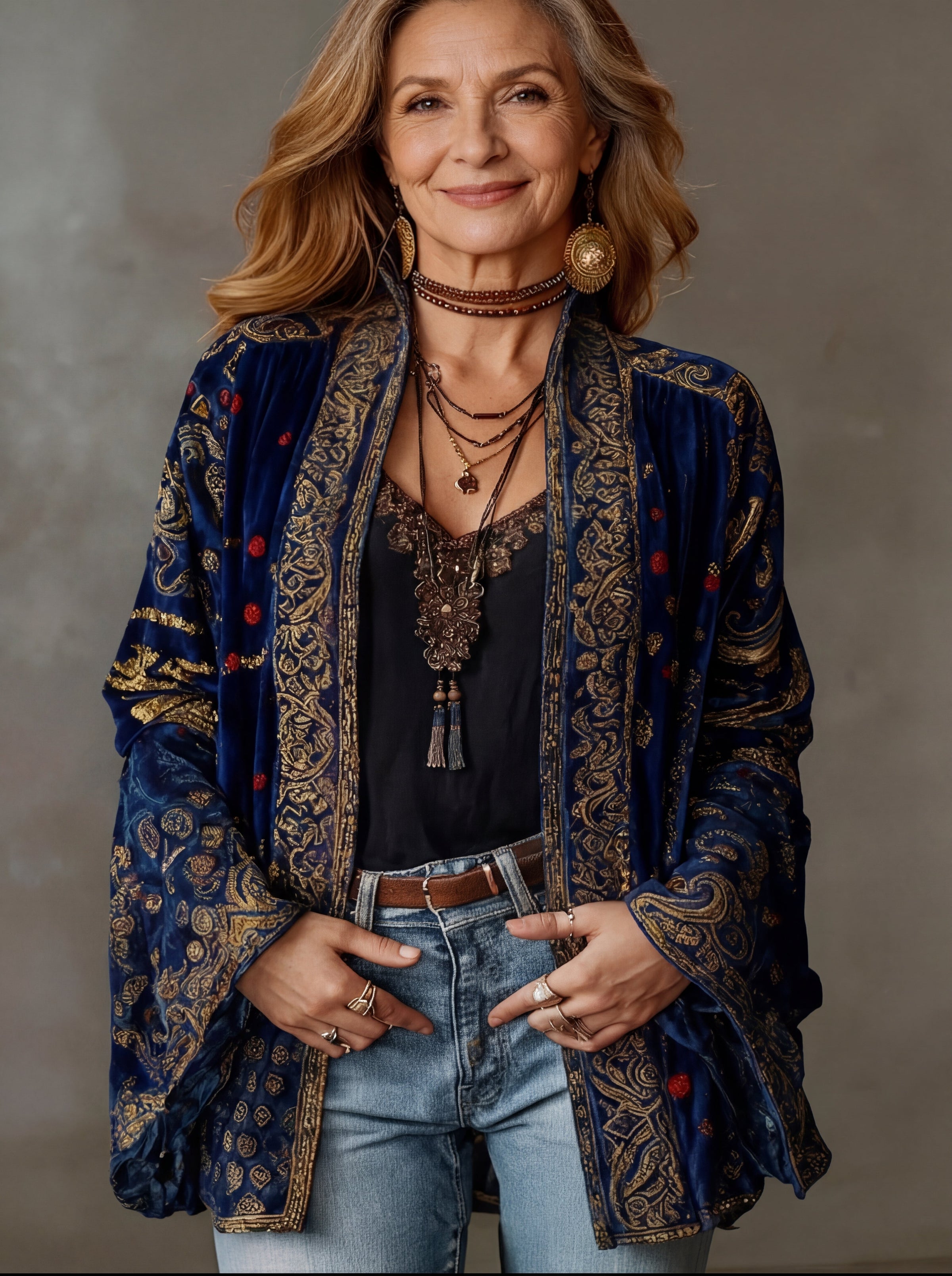 Chaqueta boho bordada para mujer – Cardigan fluido de estilo vintage