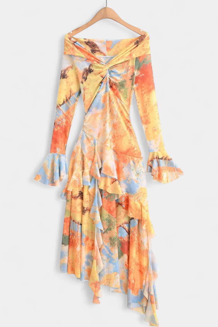 Falda Larga Asimétrica Agentha con Diseño Tie-Dye