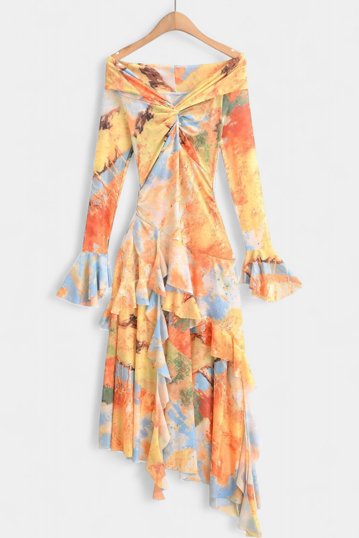 Falda Larga Asimétrica Agentha con Diseño Tie-Dye
