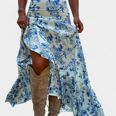 Maxi Falda Floral Kala con Abertura y Volantes - Raúl & Sara Madrid