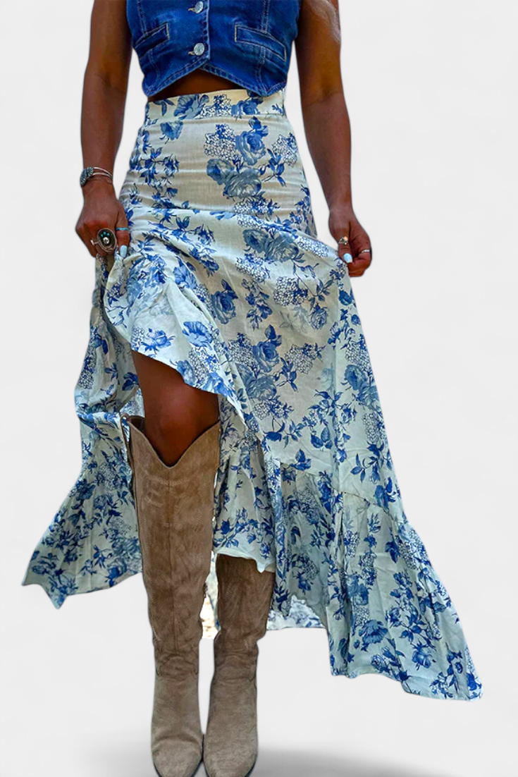 Maxi Falda Floral Kala con Abertura y Volantes - Raúl & Sara Madrid