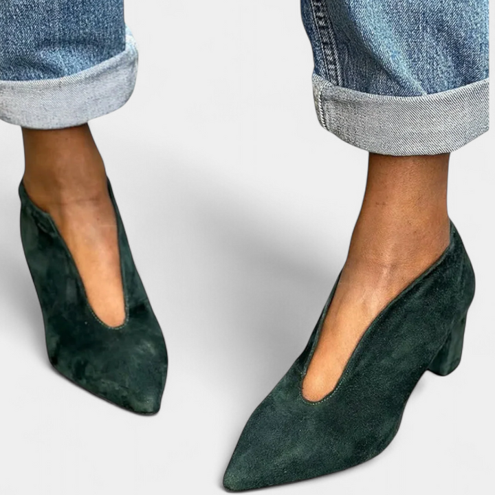 Tacones Gruesos Hazel en Verde Oscuro