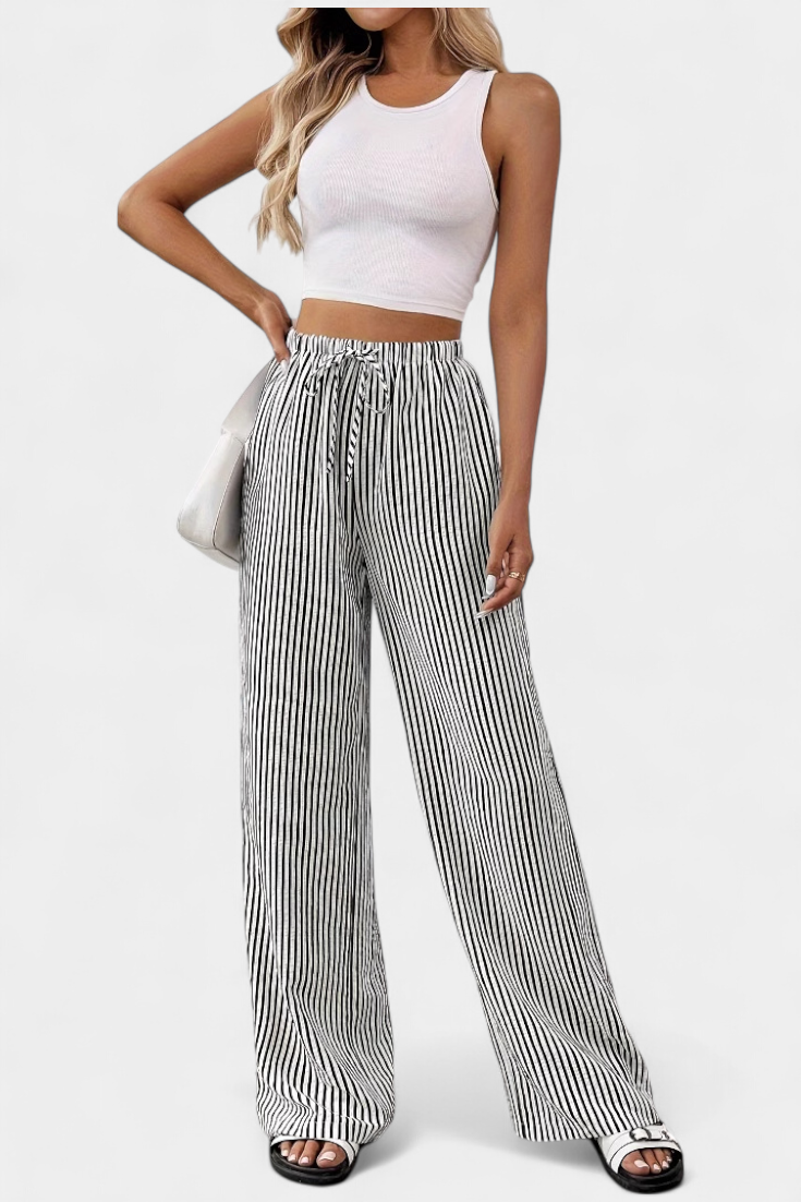 Pantalones Rectos Ligeros Sabrina con Cintura Ajustable y Diseño a Rayas - Raúl & Sara Madrid