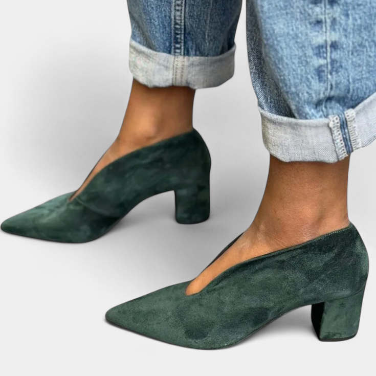 Tacones Gruesos Hazel en Verde Oscuro