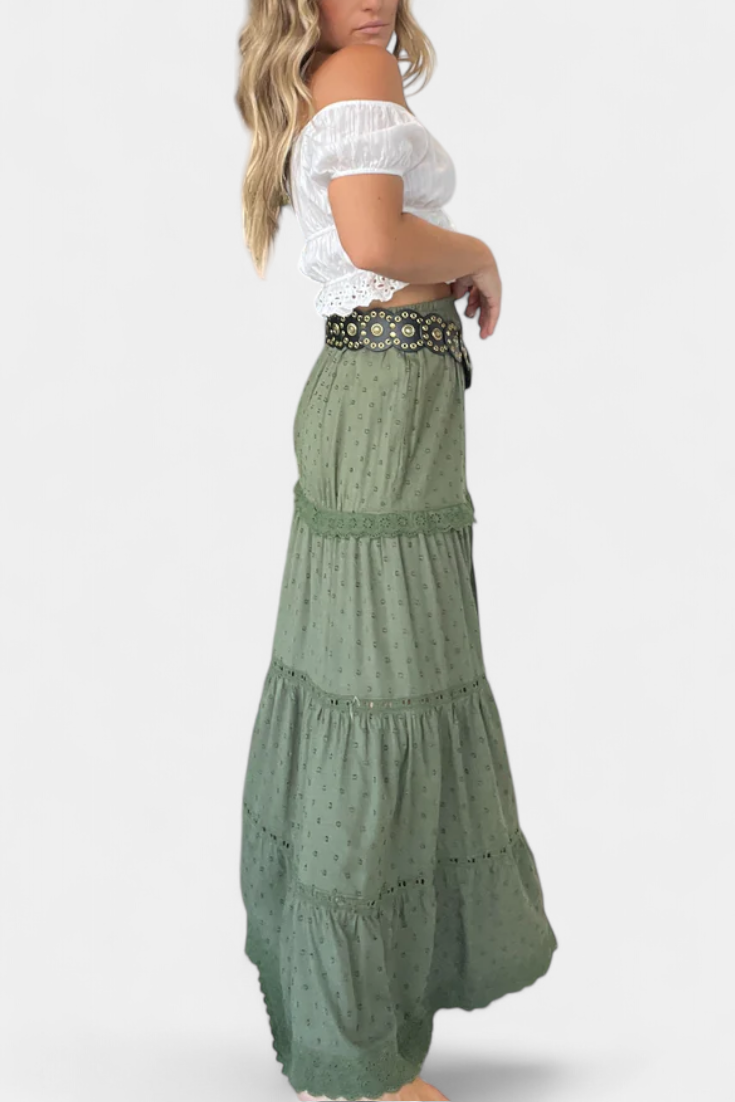 Falda Maxi Boho Dola con Encaje y Abertura Delantera - Raúl & Sara Madrid