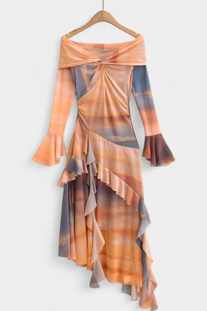 Falda Larga Asimétrica Agentha con Diseño Tie-Dye