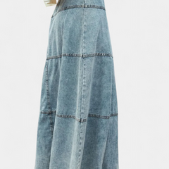 Lorraine Maxi Falda de Denim con Detalles de Plumas - Raúl & Sara Madrid