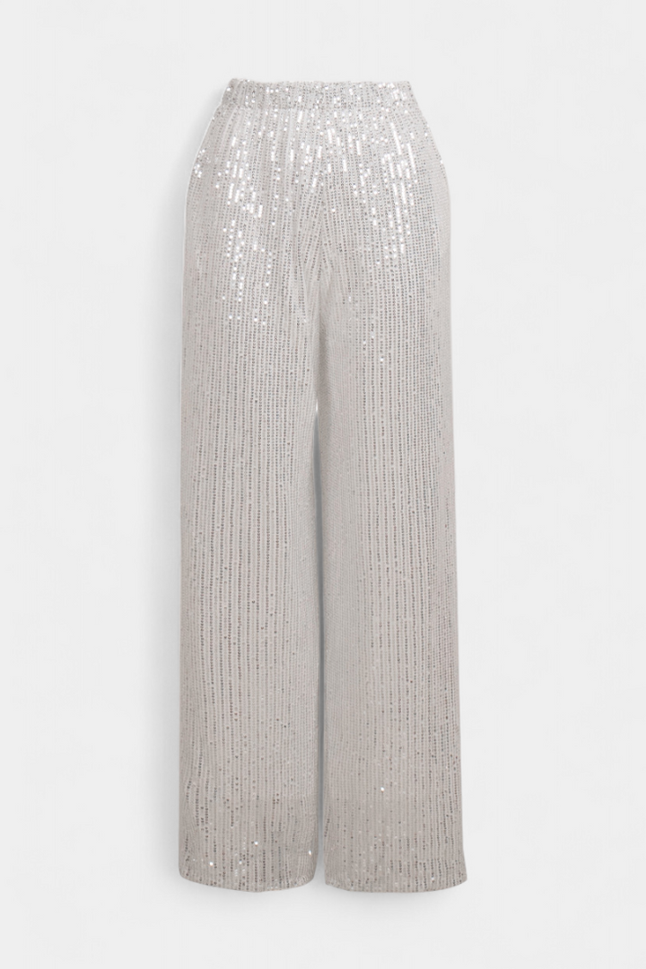Elva Pantalones Holgados de Cintura Alta con Lentejuelas