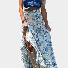 Maxi Falda Floral Kala con Abertura y Volantes - Raúl & Sara Madrid