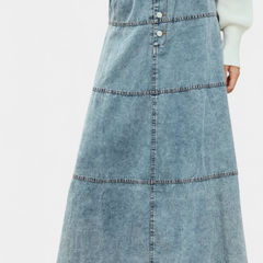 Lorraine Maxi Falda de Denim con Detalles de Plumas - Raúl & Sara Madrid